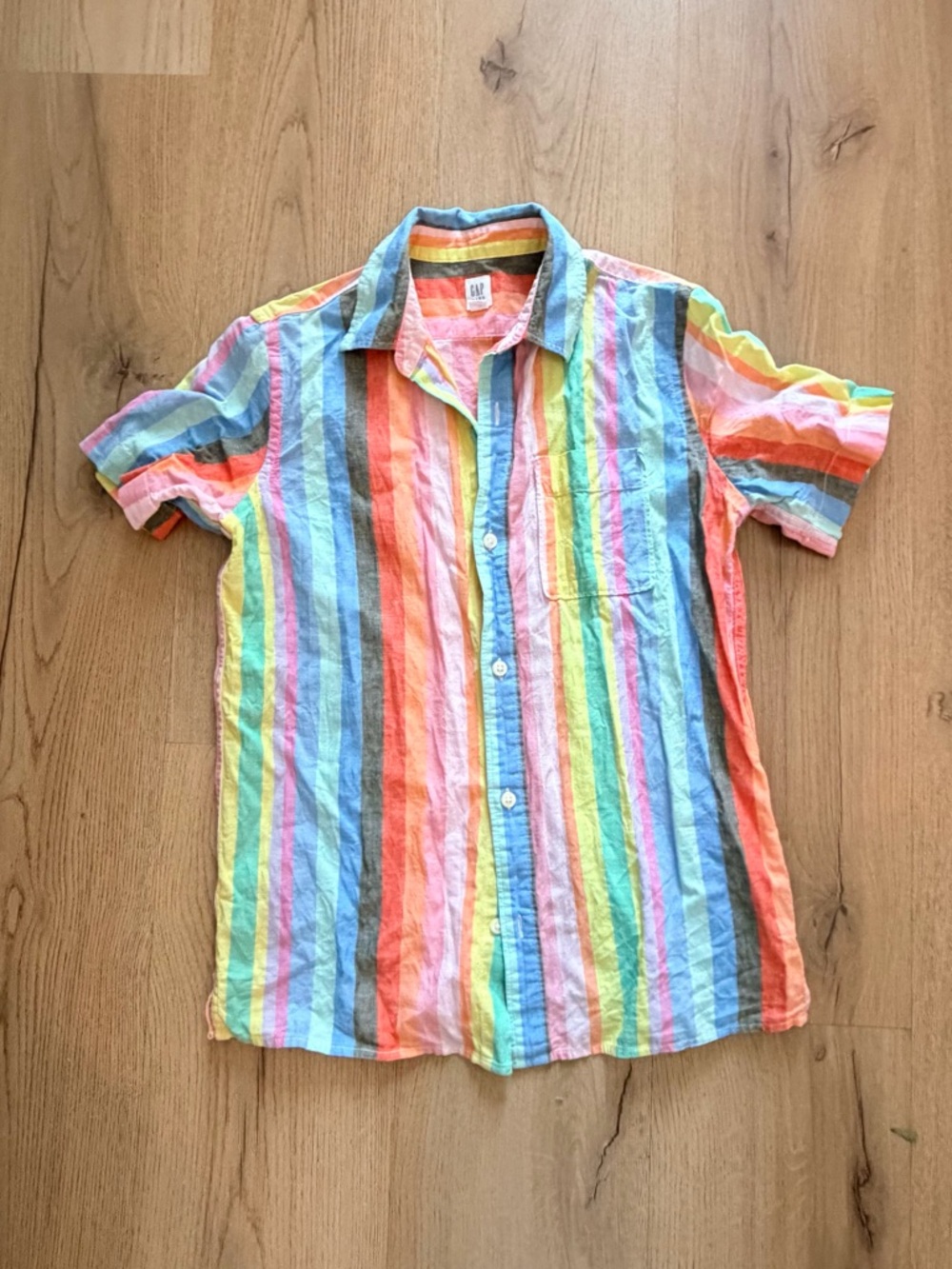 GAP Kids Rainbow Stripe Linen Short-Sleeve Shirt - Multicolor